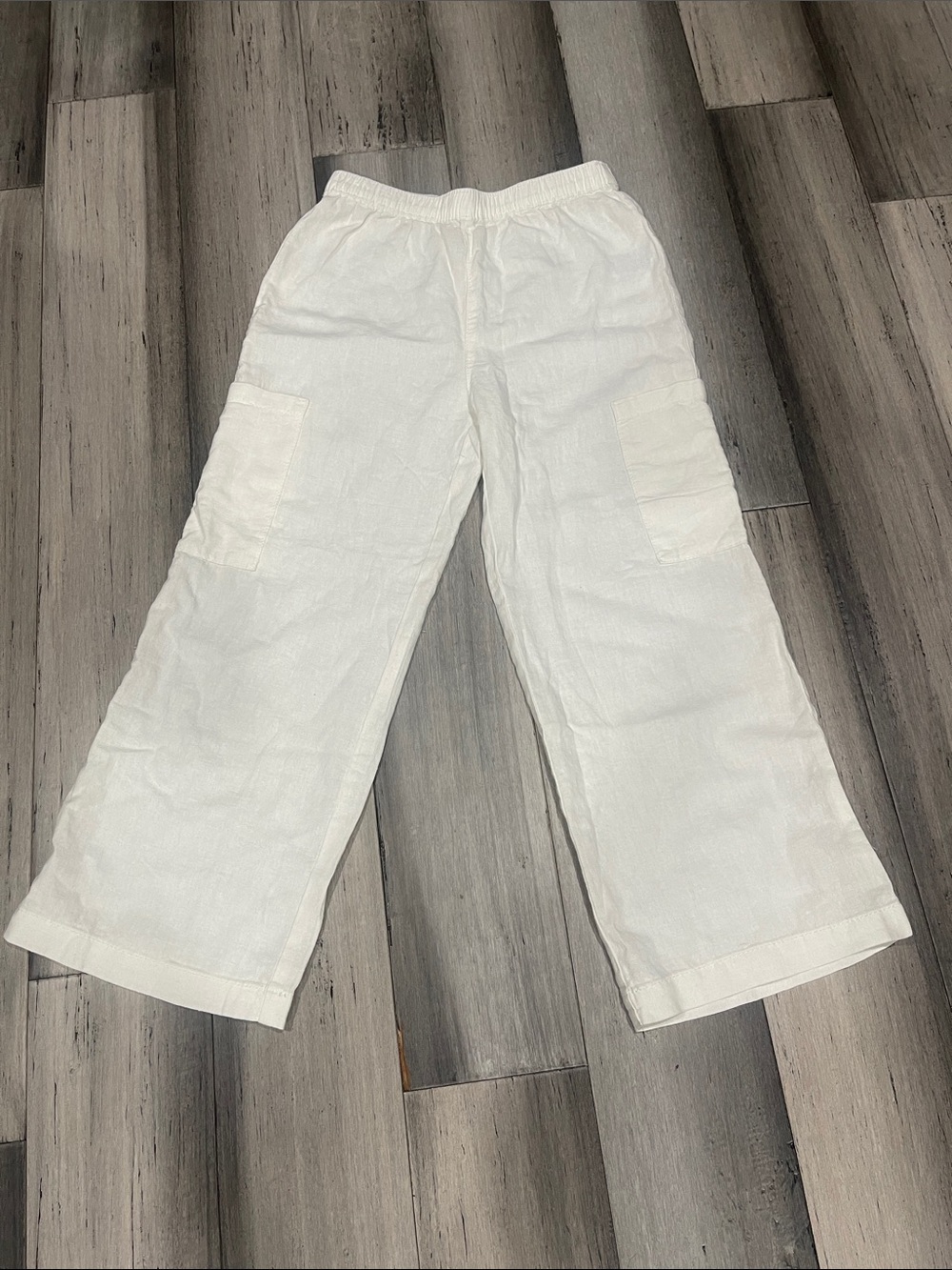 Gap Cargo Pants Girls L White High Rise Wide Leg Flat Front Pockets Pull On